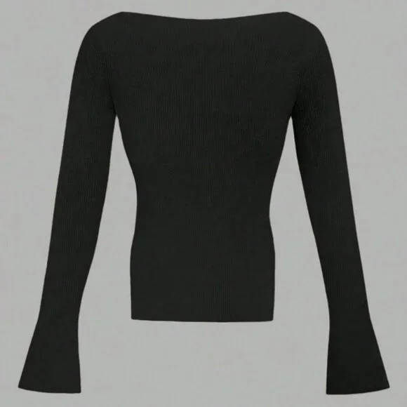 Black Casual Women's Ribbed Knit Top - Picture 3 of 5
